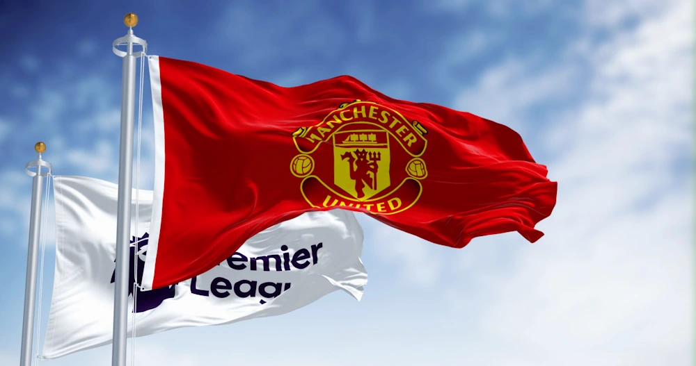 Man Utd flagga tillsammans med EPL flagga